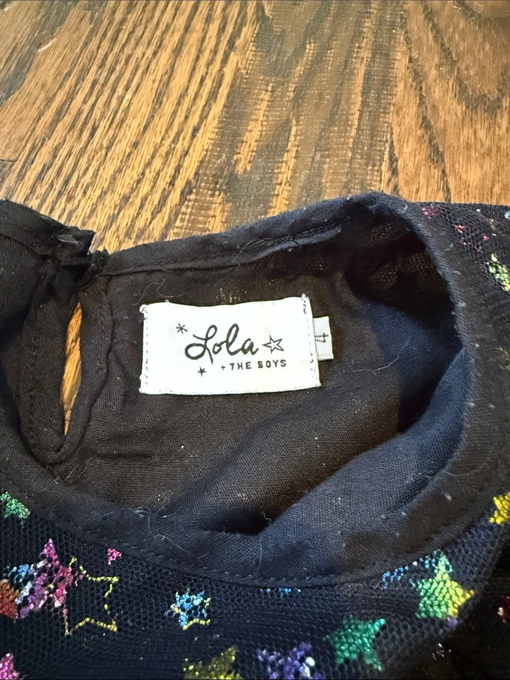 Lola + The Boys Black Tulle Tiered Dress with Multicolor Star Print